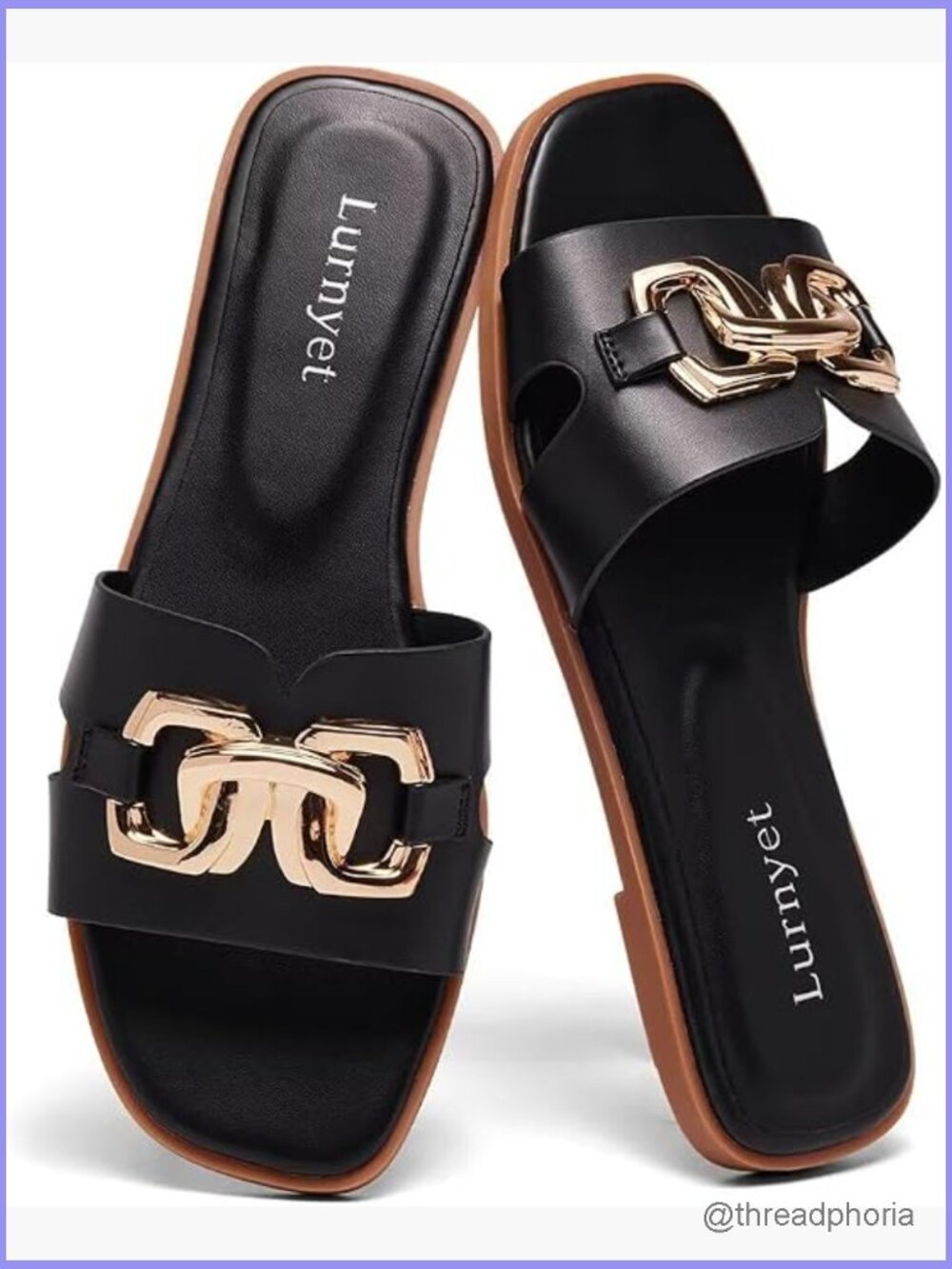 Women's Flat Slide Sandals Square Open Toe Slip On Summer Beach Gold Chain
